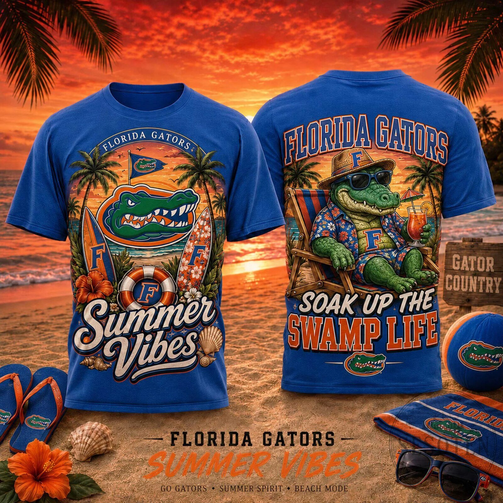 Florida Gators Summer Vibes T-Shirt, Alligator Beach Design, NCAA College Apparel