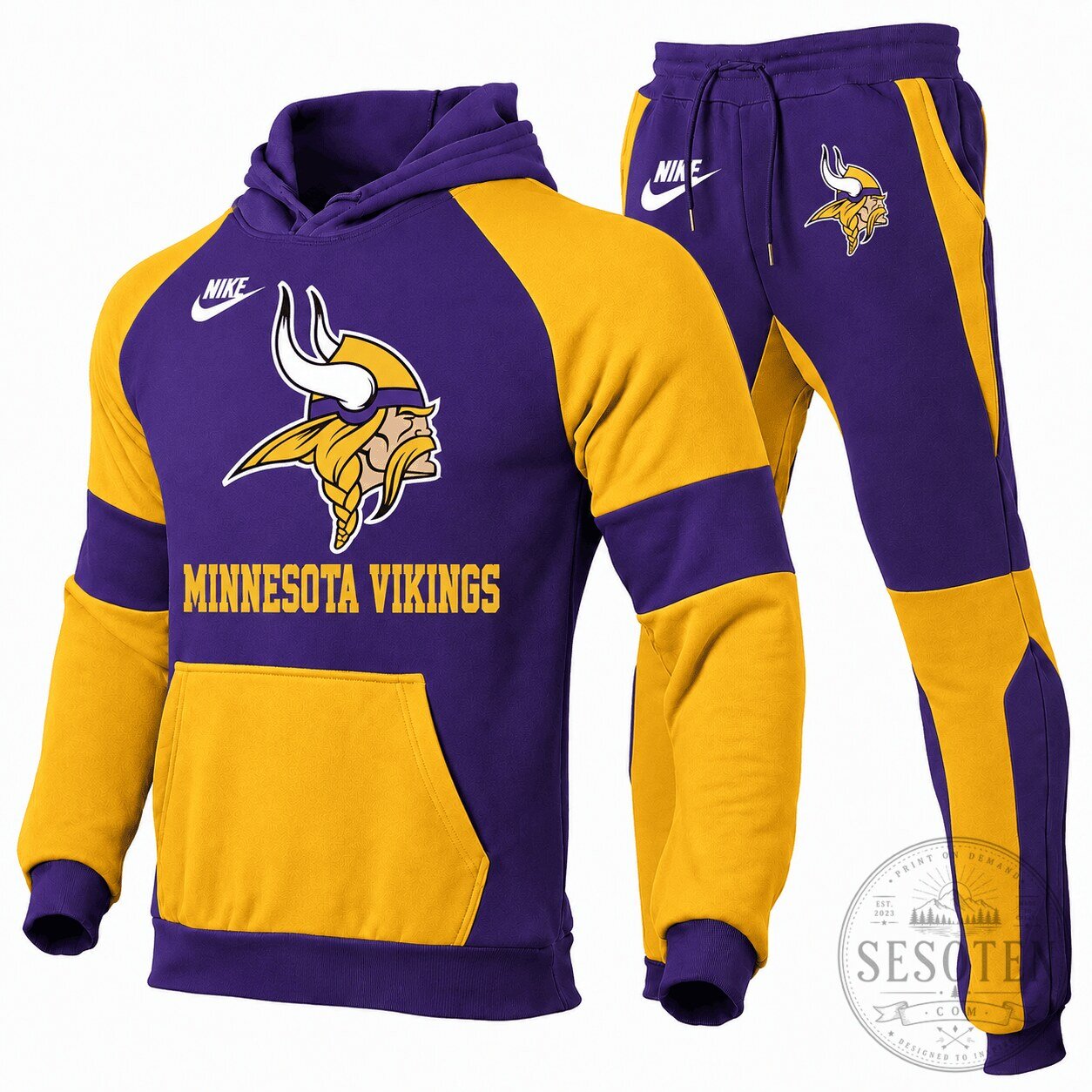 Minnesota Vikings NFL Team Logo Purple and Gold Hoodie and Sweatpants Set