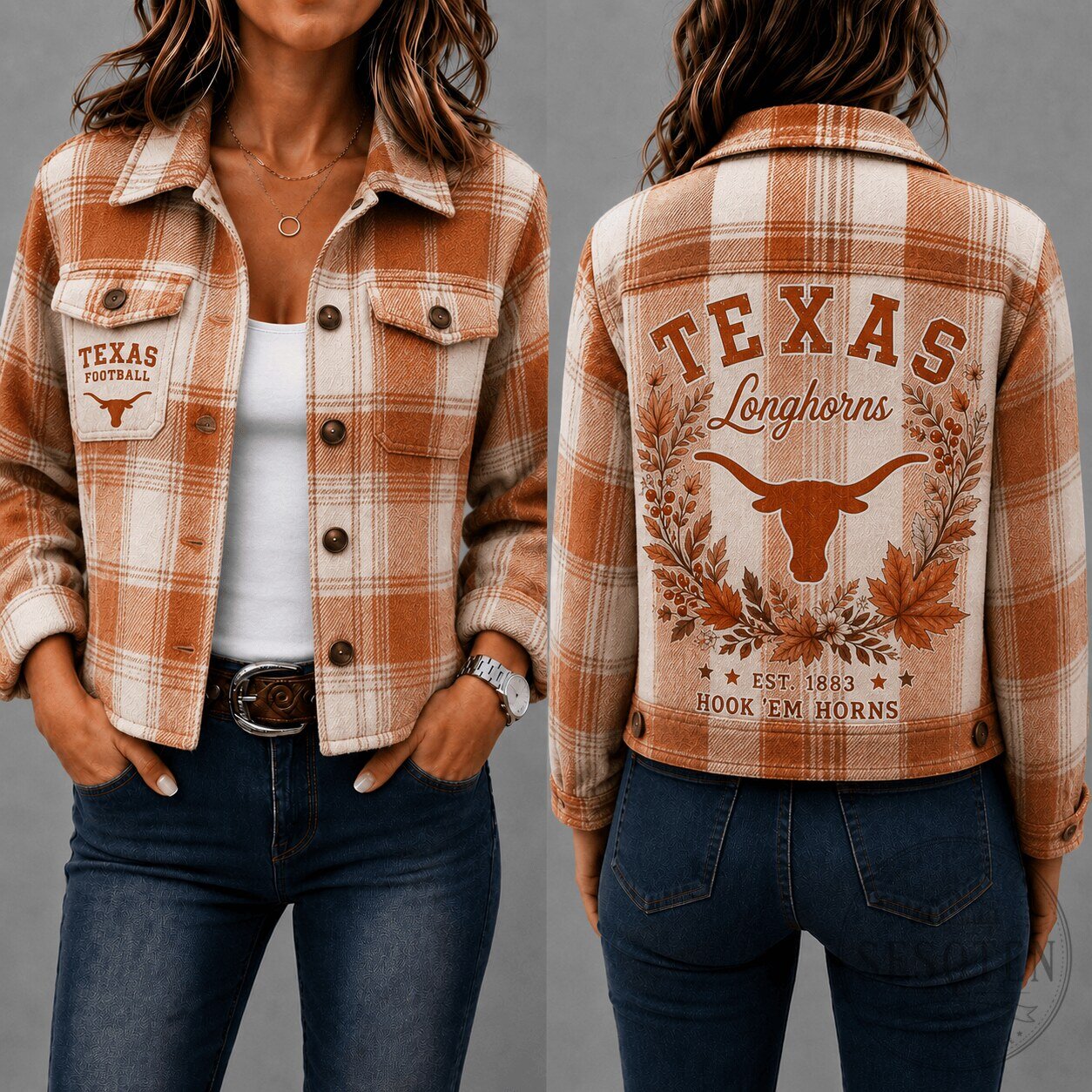 Texas Longhorns Football Women's Plaid Flannel Jacket