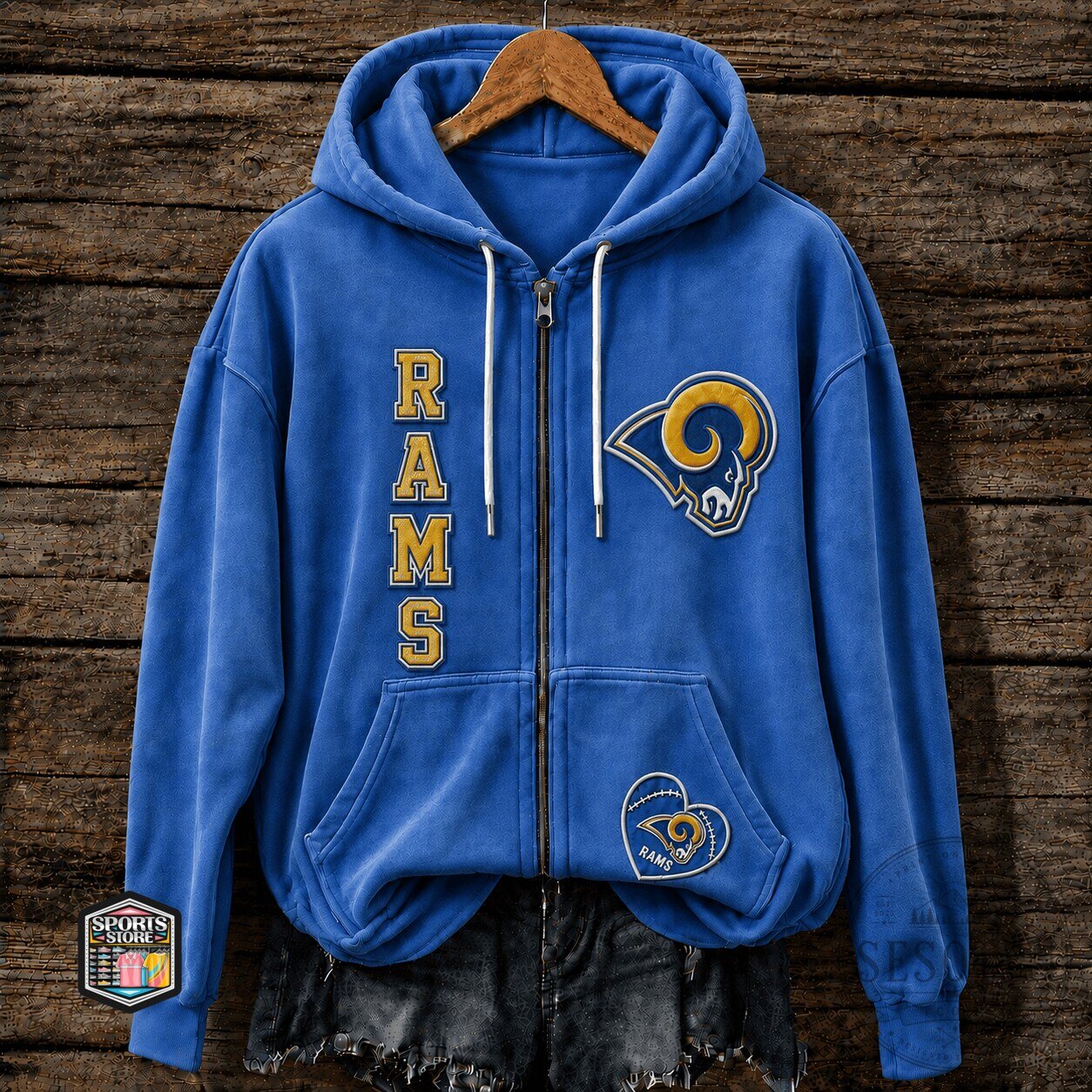 Los Angeles Rams Football Team Royal Blue Full-Zip Hoodie