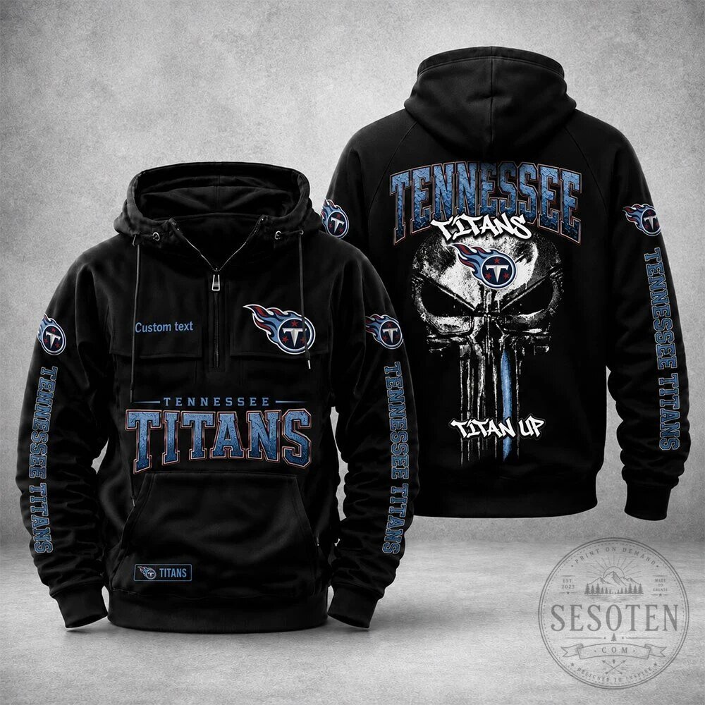 Tennessee Titans Punisher Skull Logo NFL Football Team Full-Zip Hoodie