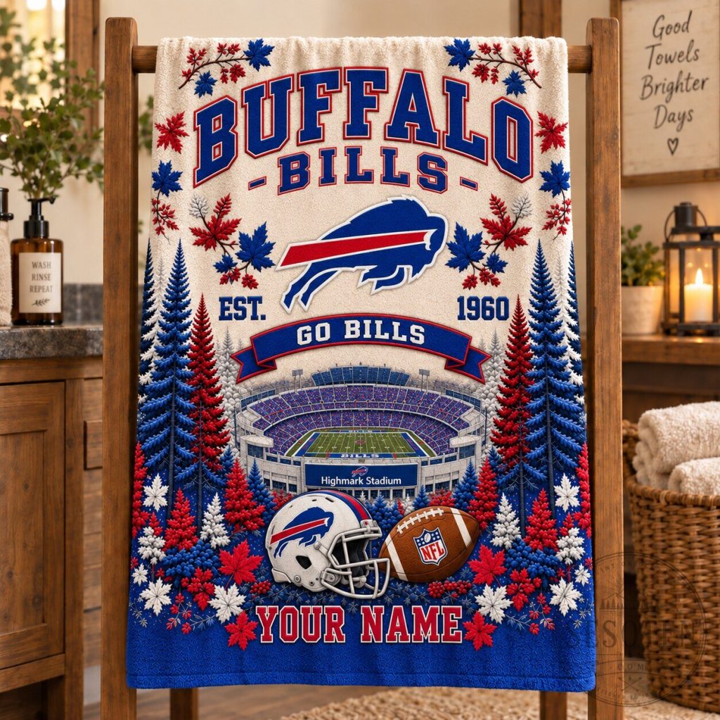 Buffalo Bills NFL Highmark Stadium Christmas Custom Name Bath Towel Buffalo Bills NFL Highmark Stadium Christmas Custom Name Bath Towel