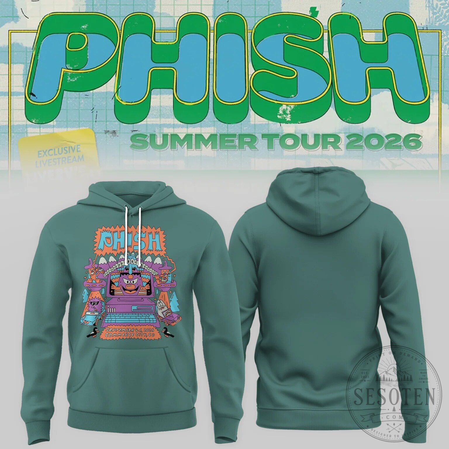 Phish Summer Tour 2026 Commerce City Colorado Concert Hoodie