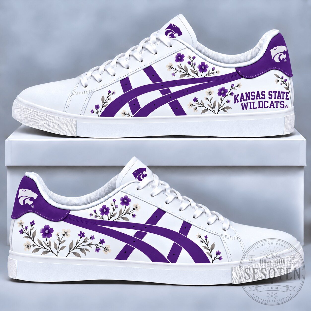 Kansas State Wildcats Floral Pattern White and Purple College Football Sneakers