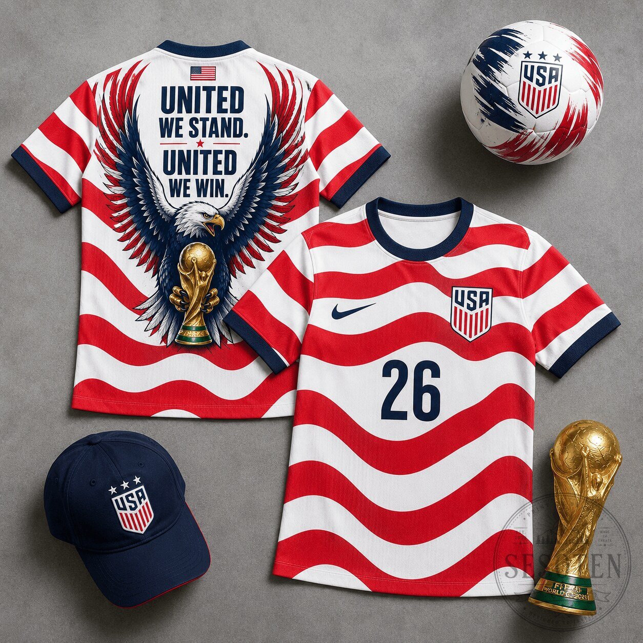 USA Soccer 2026 Football Fan Gift Jersey - United We Stand United We Win Patriotic Eagle