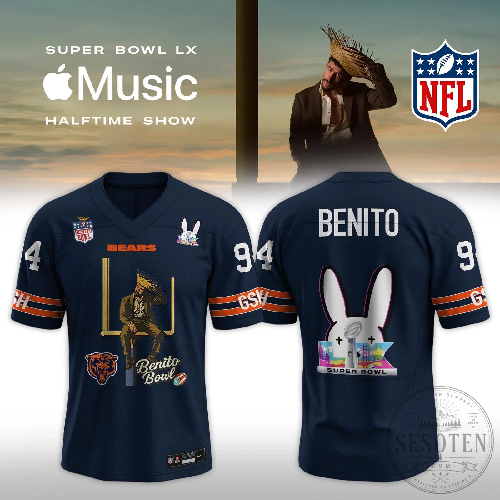 Super Bowl LX Chicago Bears Bad Bunny Halftime Show Football Jersey