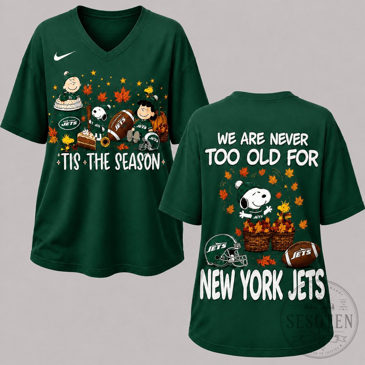 New York Jets Football Snoopy Autumn Season Fan V-Neck T-Shirt