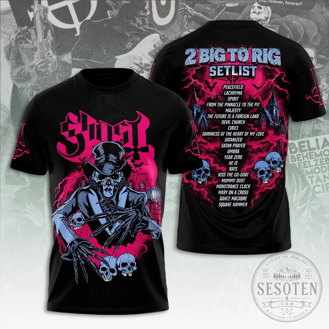 Ghost Band 2 Big To Rig Concert Tour Setlist Skull T-Shirt