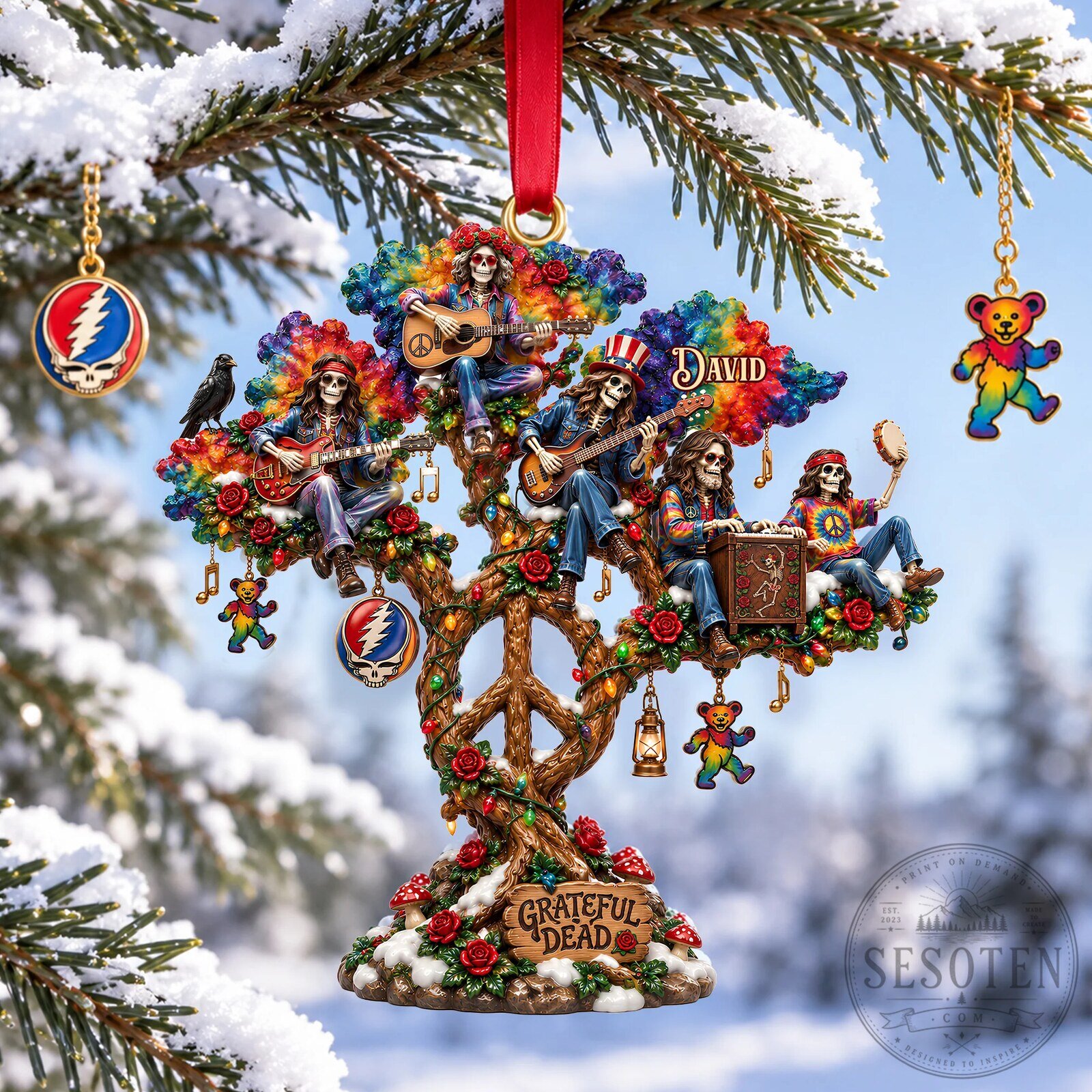 Grateful Dead Peace Tree Band Christmas Ornament Personalized Music Lover Gift