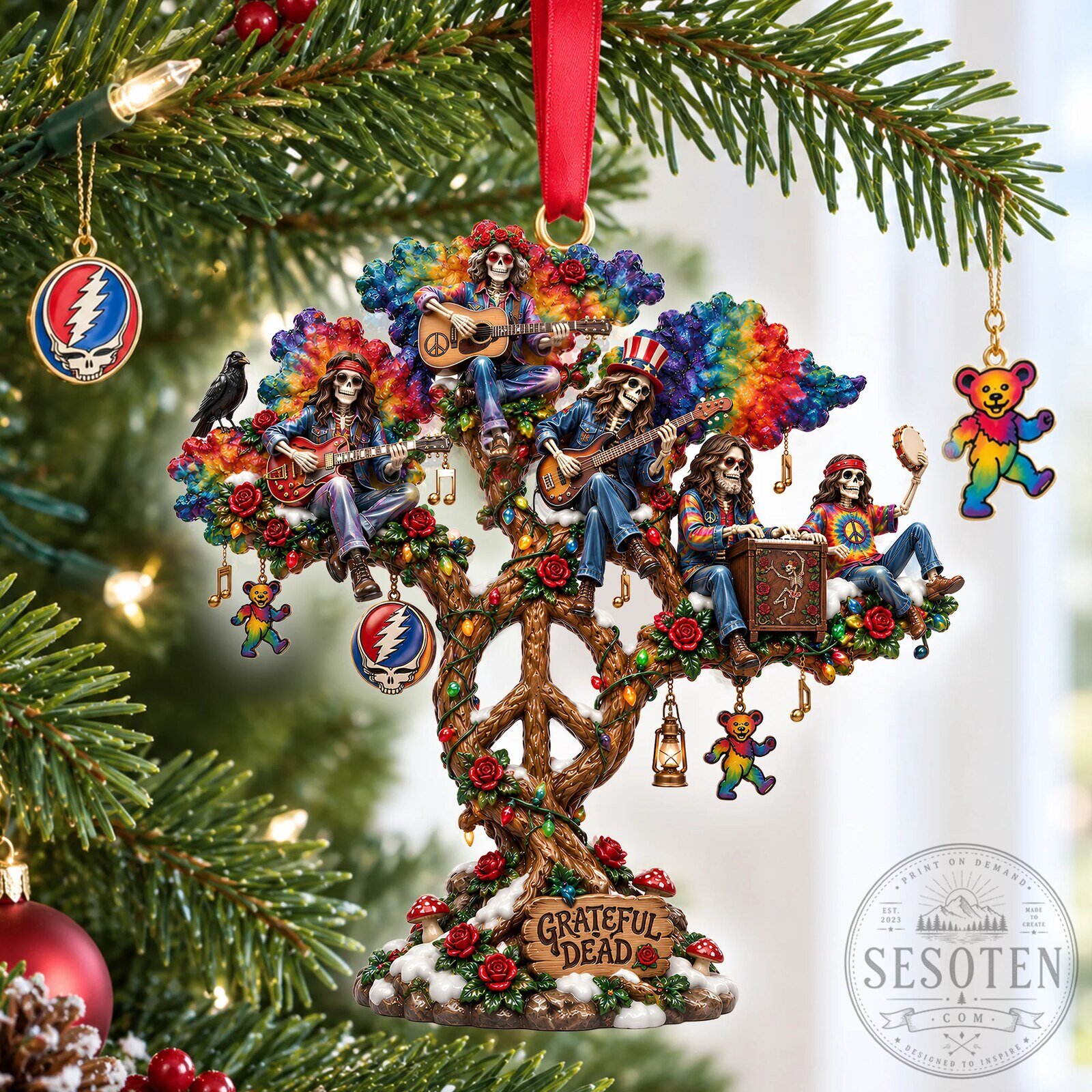 Grateful Dead Peace Tree Band Christmas Ornament Personalized Music Lover Gift 8 Grateful Dead Peace Tree Band Christmas Ornament Personalized Music Lover Gift