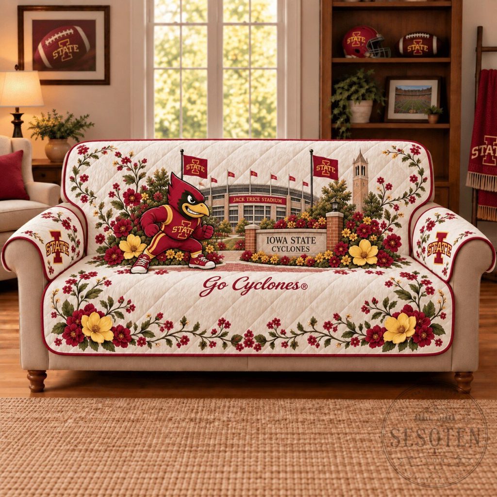 Iowa State Cyclones Jack Trice Stadium Mascot Floral Sofa Cover Iowa State Cyclones Jack Trice Stadium Mascot Floral Sofa Cover