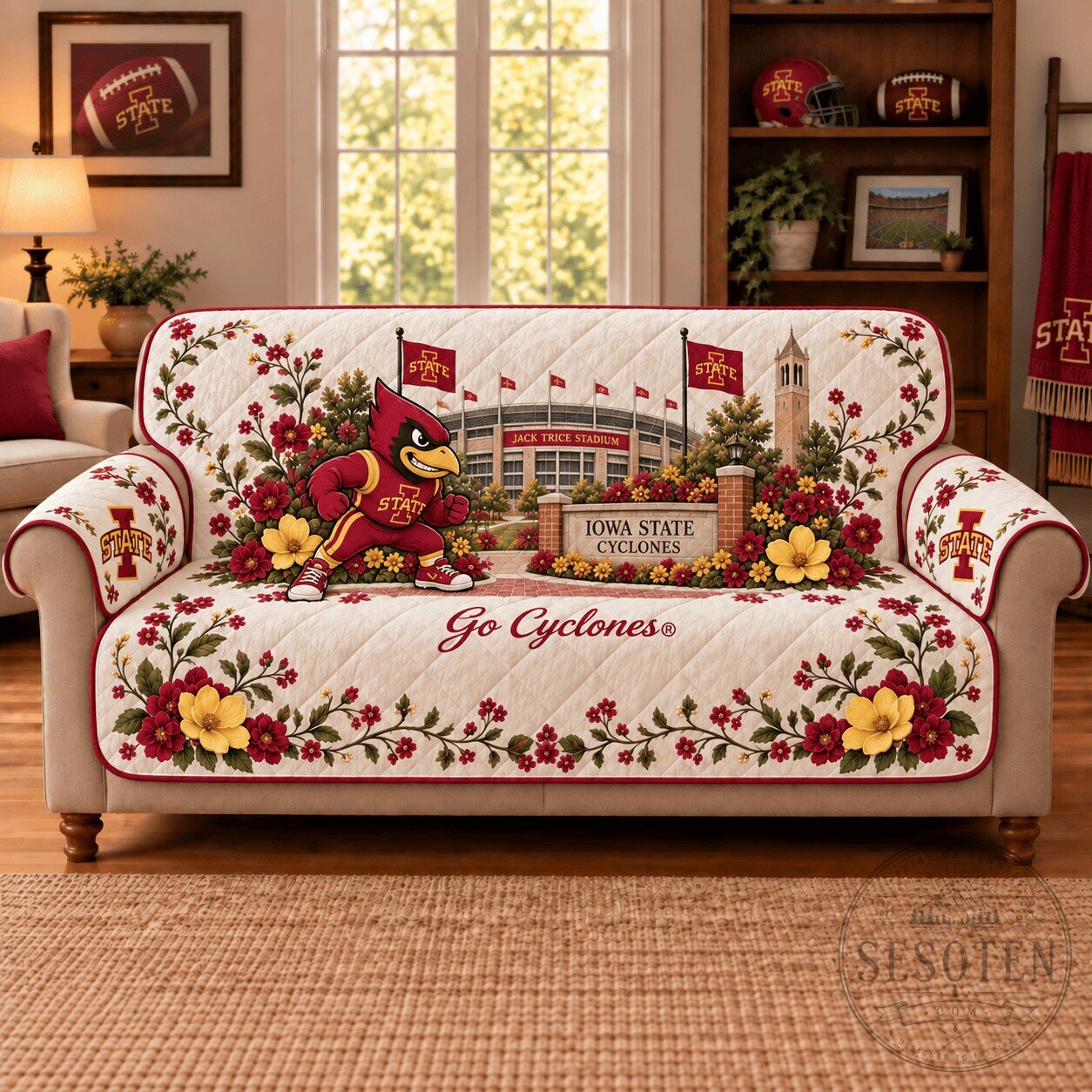 Iowa State Cyclones Jack Trice Stadium Mascot Floral Sofa Cover 1 Iowa State Cyclones Jack Trice Stadium Mascot Floral Sofa Cover