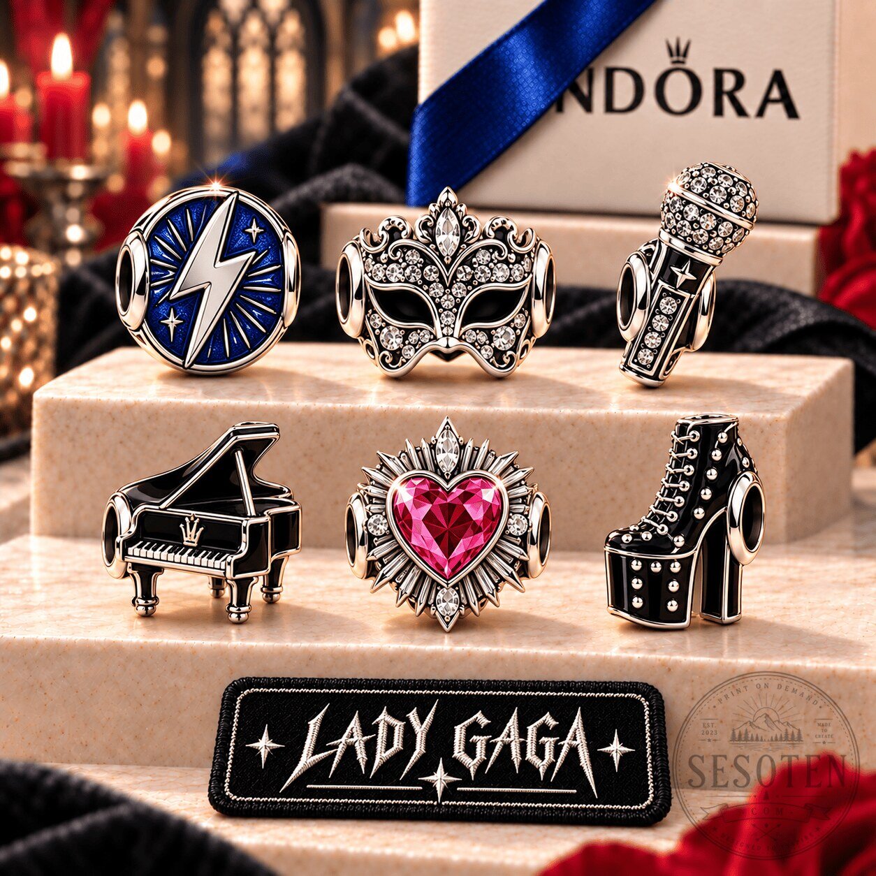 Lady Gaga Silver Charm Bracelet Set with Microphone and Piano Charms