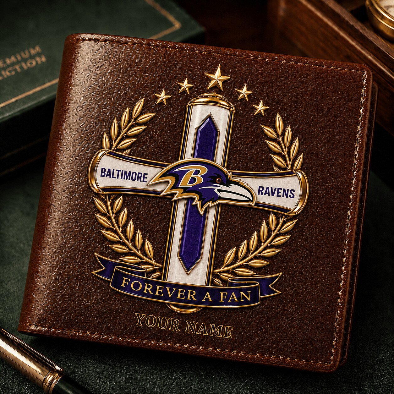 Baltimore Ravens NFL Teams Custom Leather Wallet with Cross Design