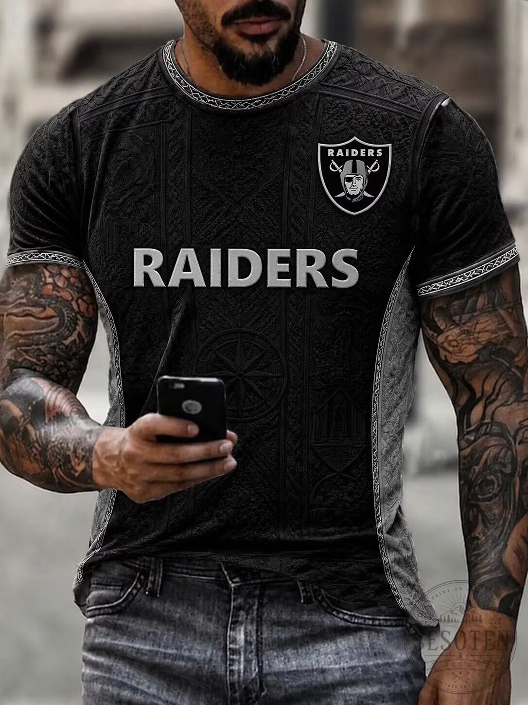 Las Vegas Raiders NFL Football Team Black Patterned Fan T-Shirt