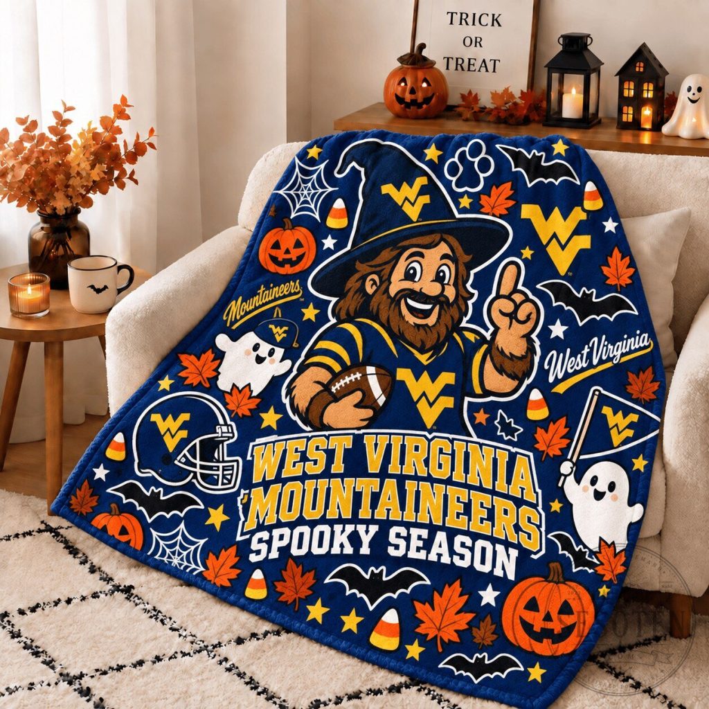 West Virginia Mountaineers Halloween Spooky Season Fleece Blanket West Virginia Mountaineers Halloween Spooky Season Fleece Blanket