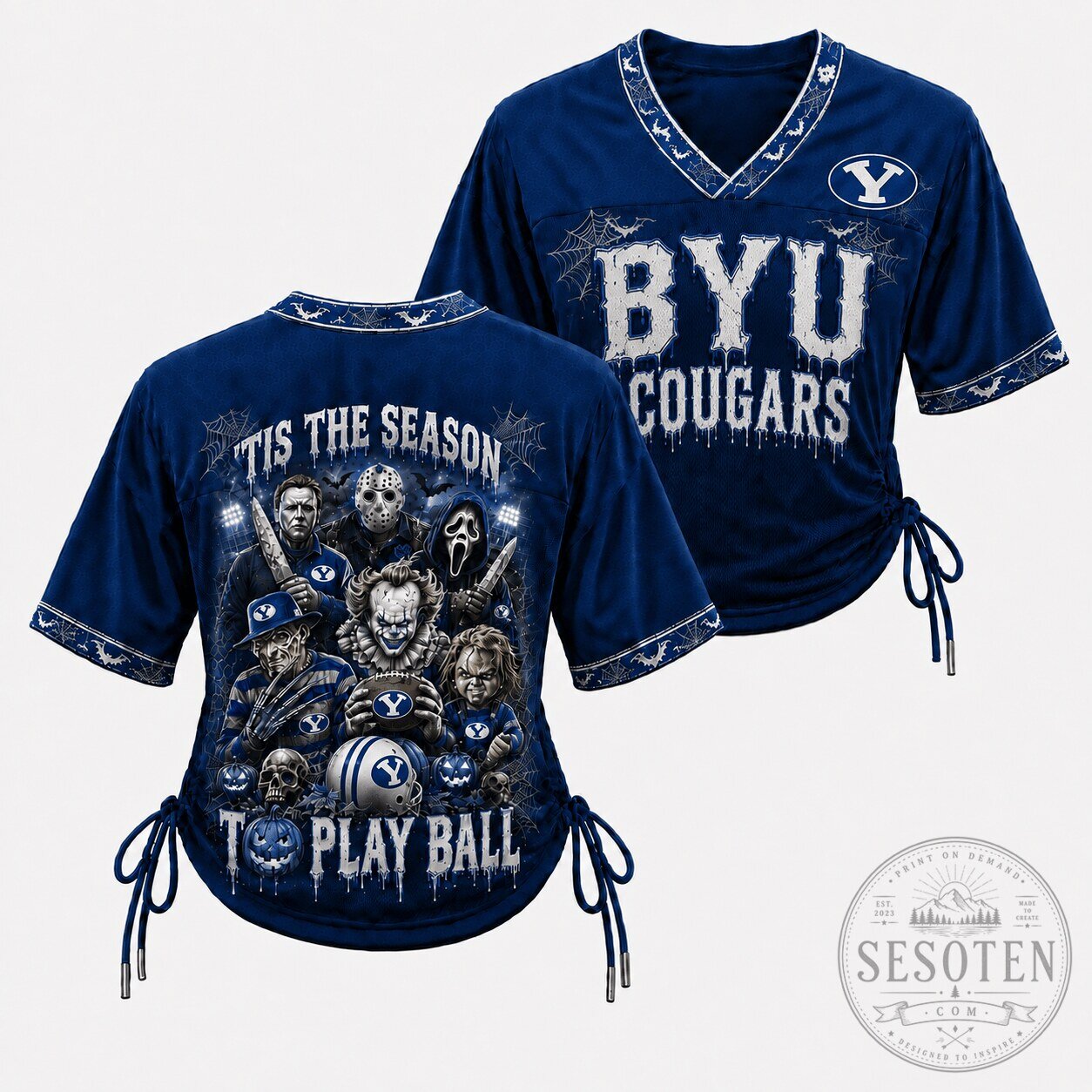 BYU Cougars Halloween Slasher Movie Horror Characters Women's Football Jersey
