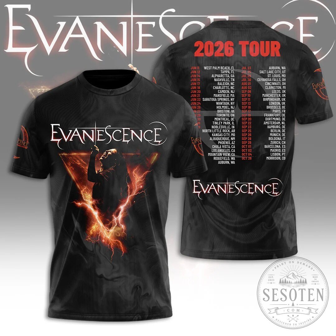 Evanescence 2026 Tour Dates Music Band Full Print Short Sleeve T-Shirt 2 Evanescence 2026 Tour Dates Music Band Full Print Short Sleeve T-Shirt