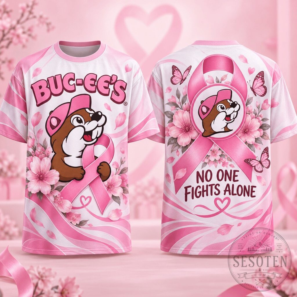 Buc-ee's Breast Cancer Awareness No One Fights Alone Pink Ribbon T-Shirt Buc-ee's Breast Cancer Awareness No One Fights Alone Pink Ribbon T-Shirt