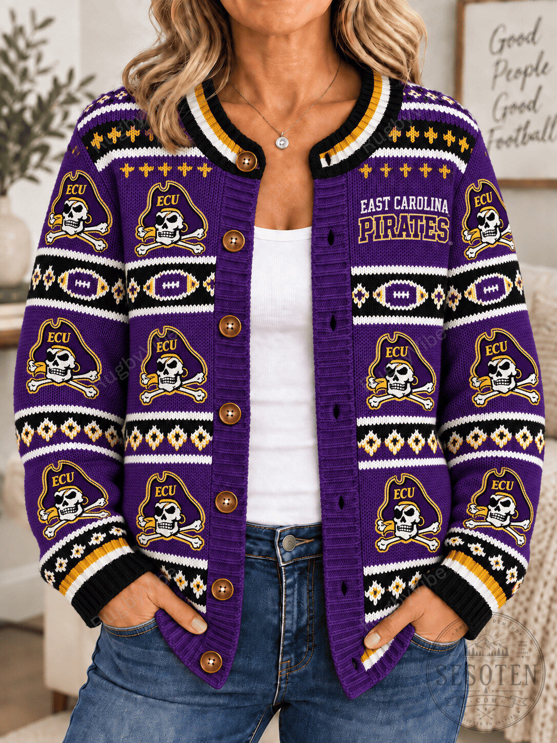 East Carolina Pirates Ugly Christmas Sweater Cardigan for Women