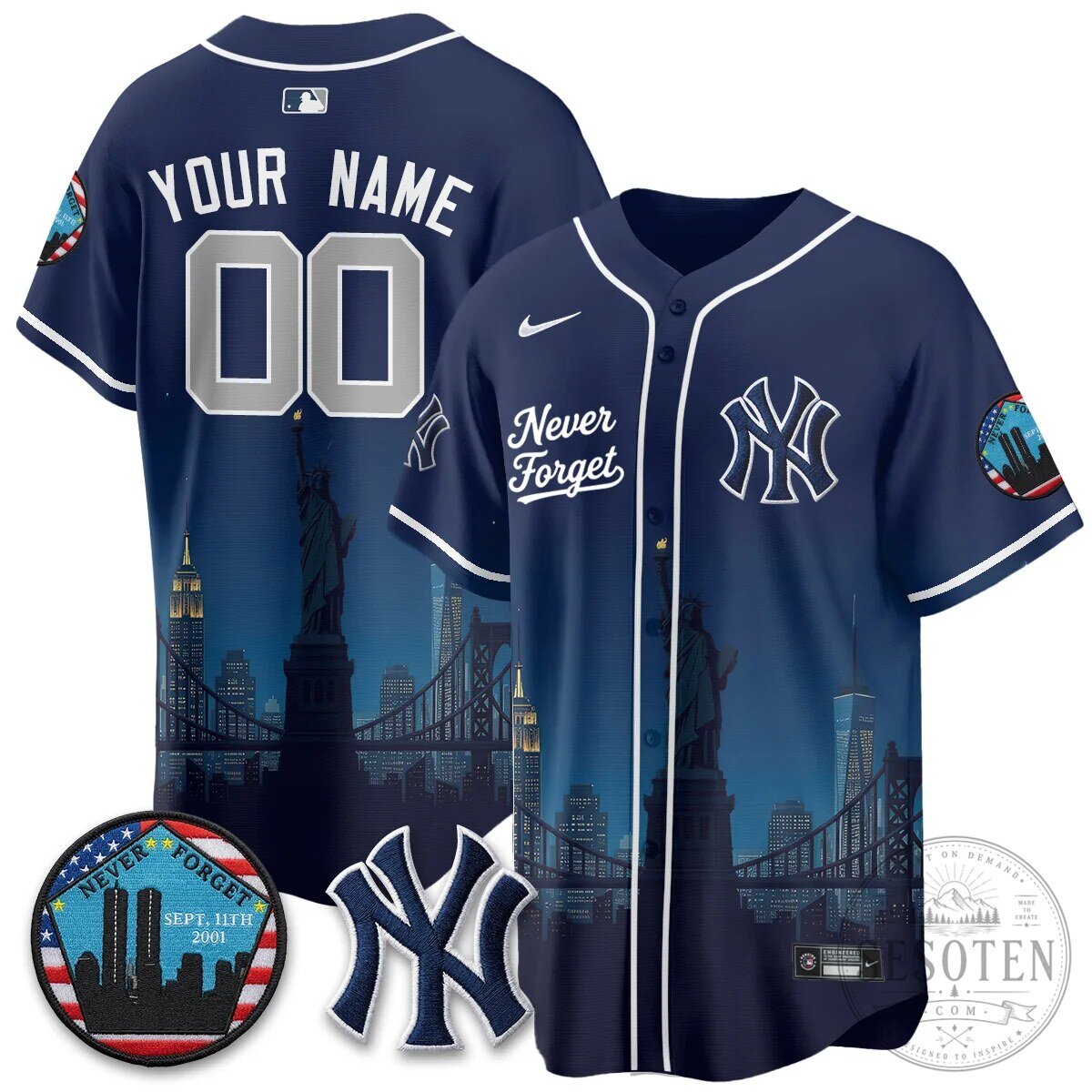 Never Forget 9/11 New York Yankees Memorial Edition Baseball Jersey
