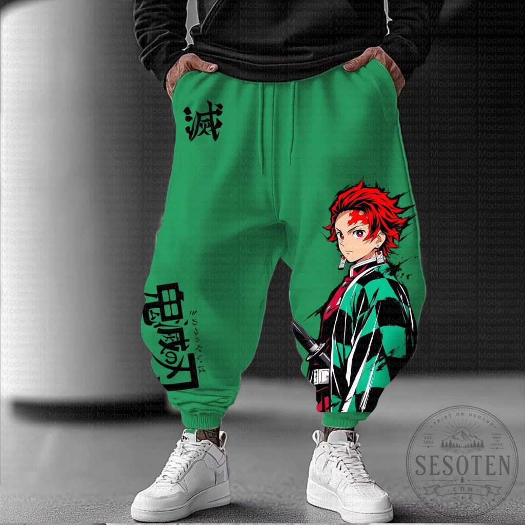 Demon Slayer Tanjiro Kamado Anime Graphic Green Sweatpants Demon Slayer Tanjiro Kamado Anime Graphic Green Sweatpants