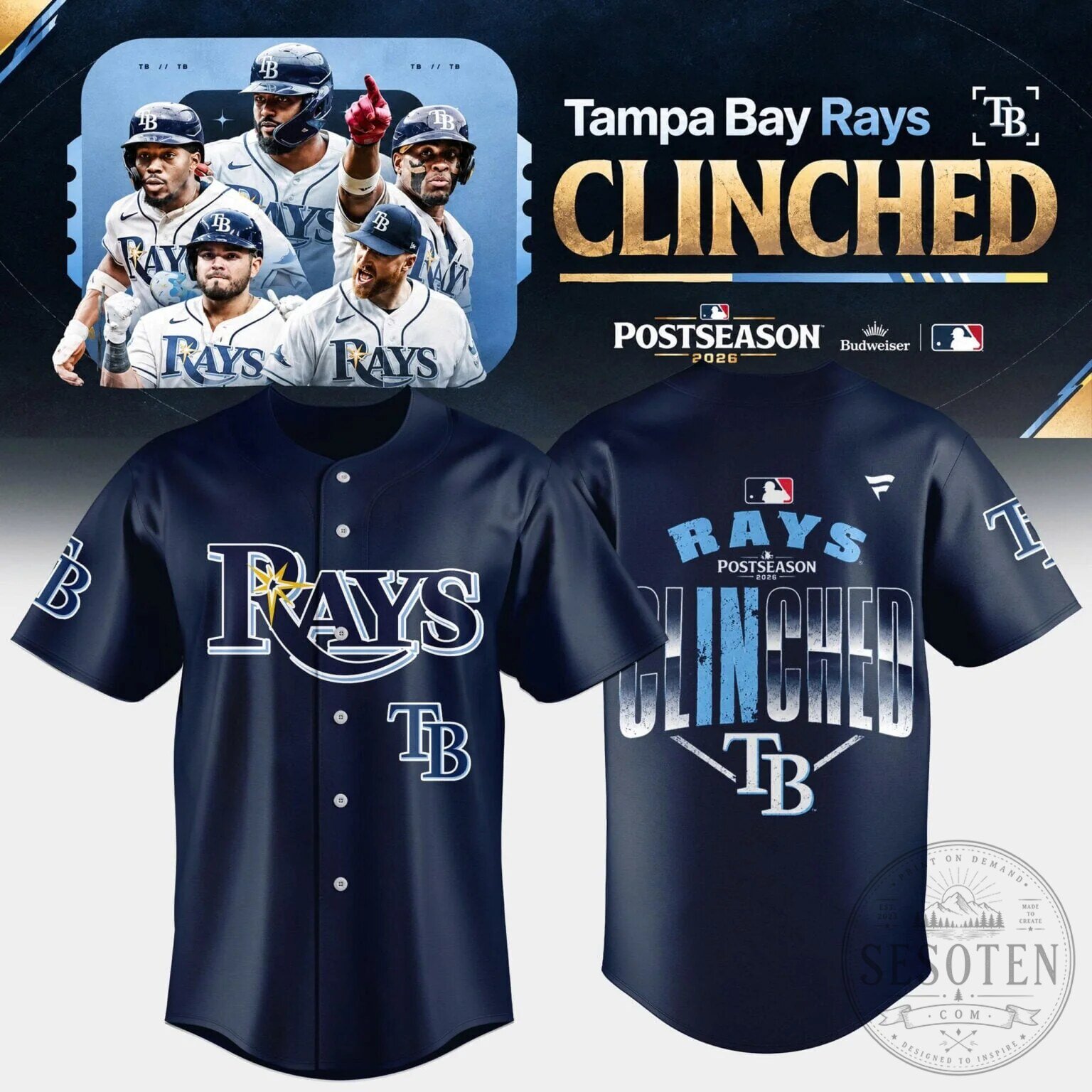 2026 Clinched Baseball Jersey for Tampa Bay Rays - Postseason Edition