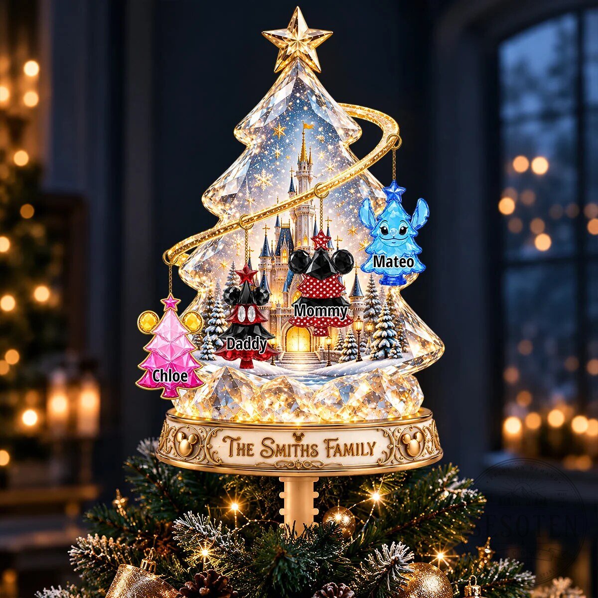 Personalized Disney Family Christmas Tree Topper with Castle and Character Ornaments 9 Personalized Disney Family Christmas Tree Topper with Castle and Character Ornaments