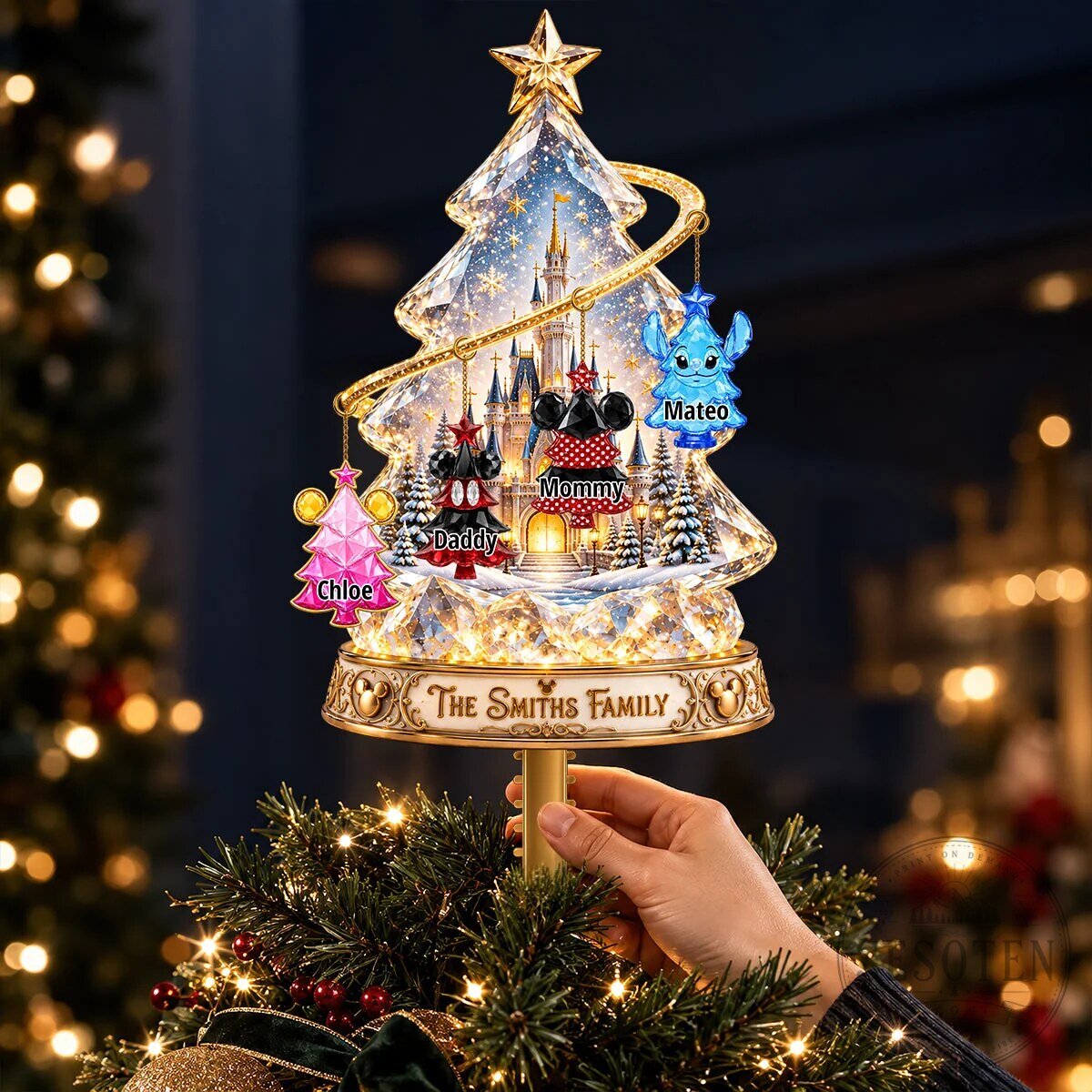 Personalized Disney Family Christmas Tree Topper with Castle and Character Ornaments 10 Personalized Disney Family Christmas Tree Topper with Castle and Character Ornaments