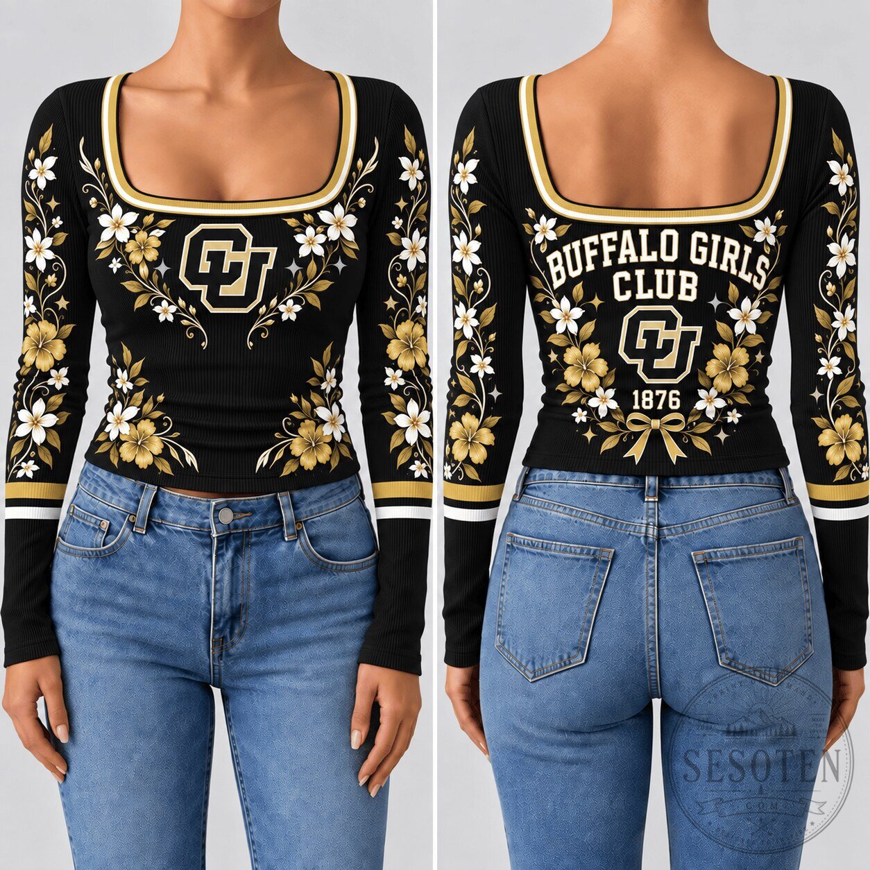 Colorado Buffaloes Women's Floral Long Sleeve Ribbed Shirt