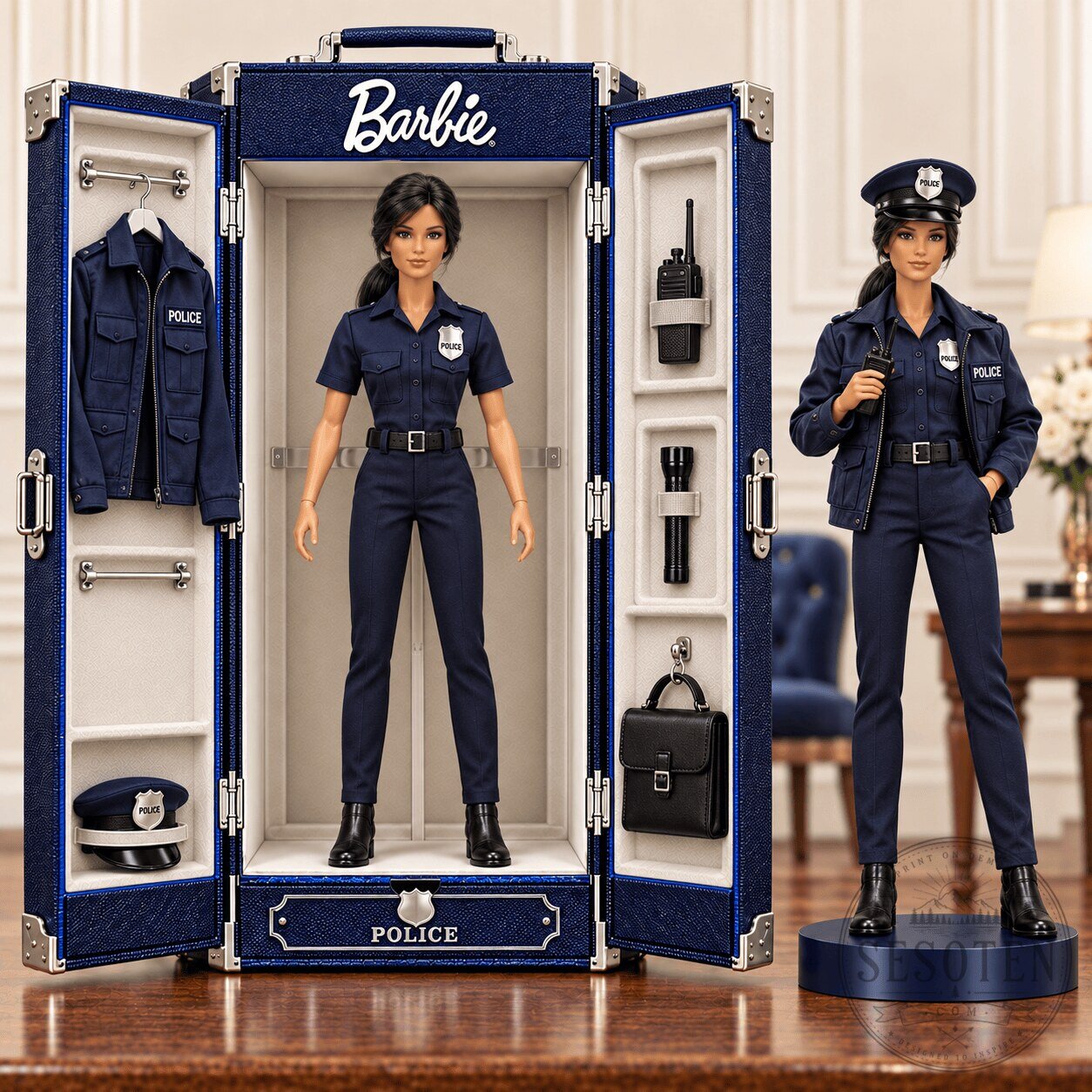 Barbie Police Officer Commemorative Doll Figure with Wardrobe Trunk