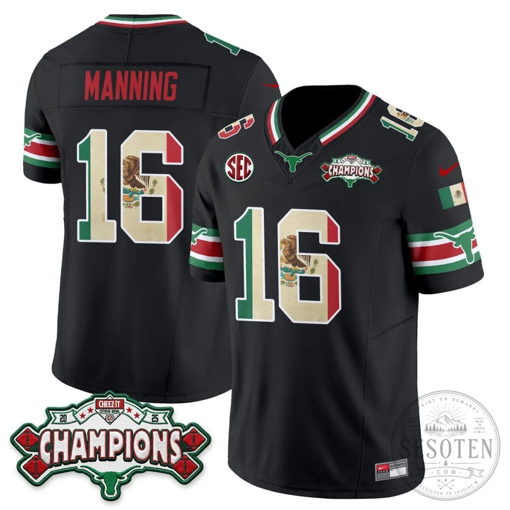 Texas Longhorns Mexico Edition Manning 16 Football Jersey Black Texas Longhorns Mexico Edition Manning 16 Football Jersey Black
