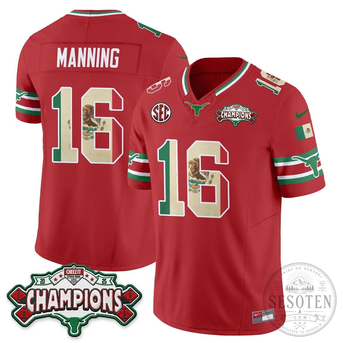 Texas Longhorns Mexico Edition Manning 16 Football Jersey Black 60 Texas Longhorns Mexico Edition Manning 16 Football Jersey Black