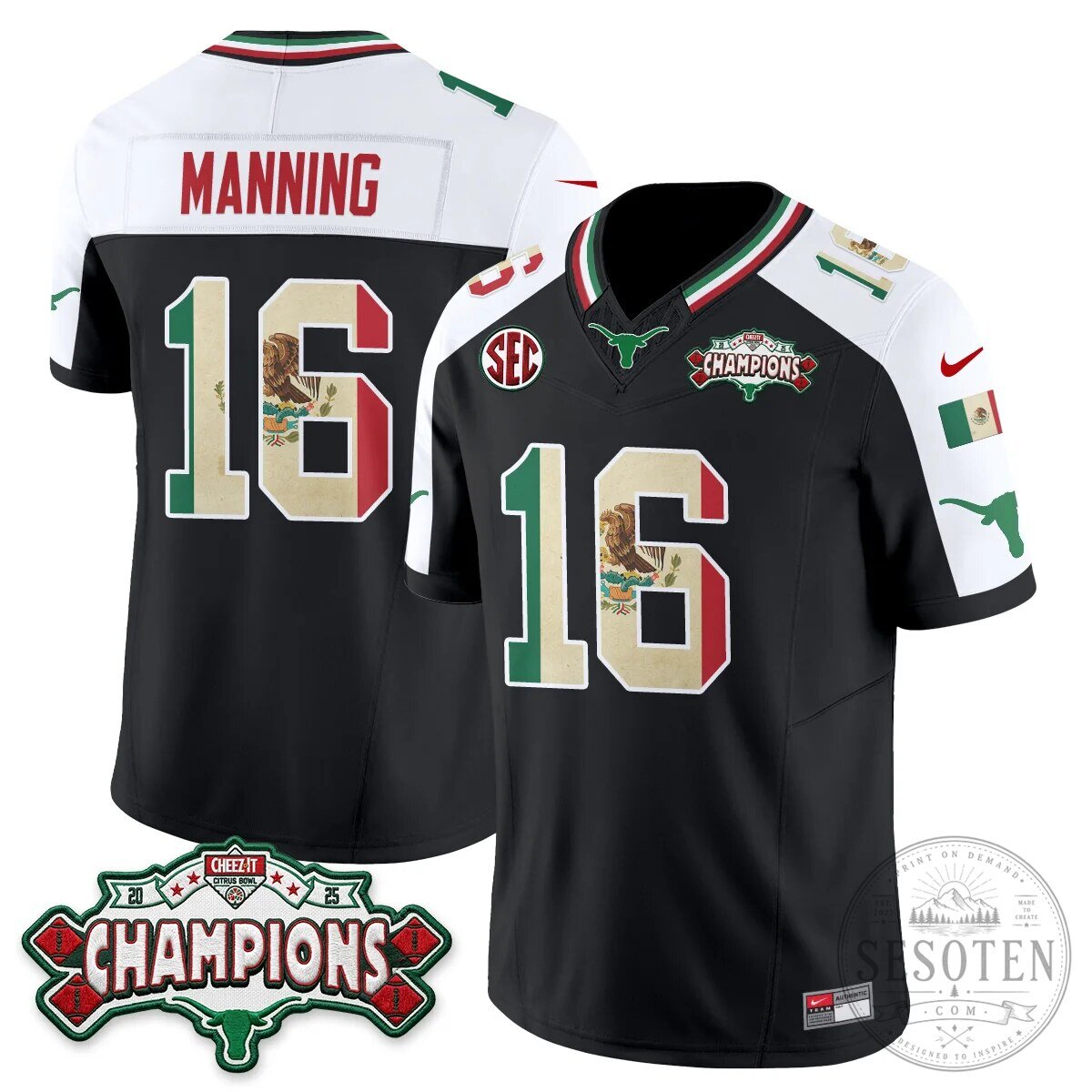 Texas Longhorns Mexico Edition Manning 16 Football Jersey Black 76 Texas Longhorns Mexico Edition Manning 16 Football Jersey Black