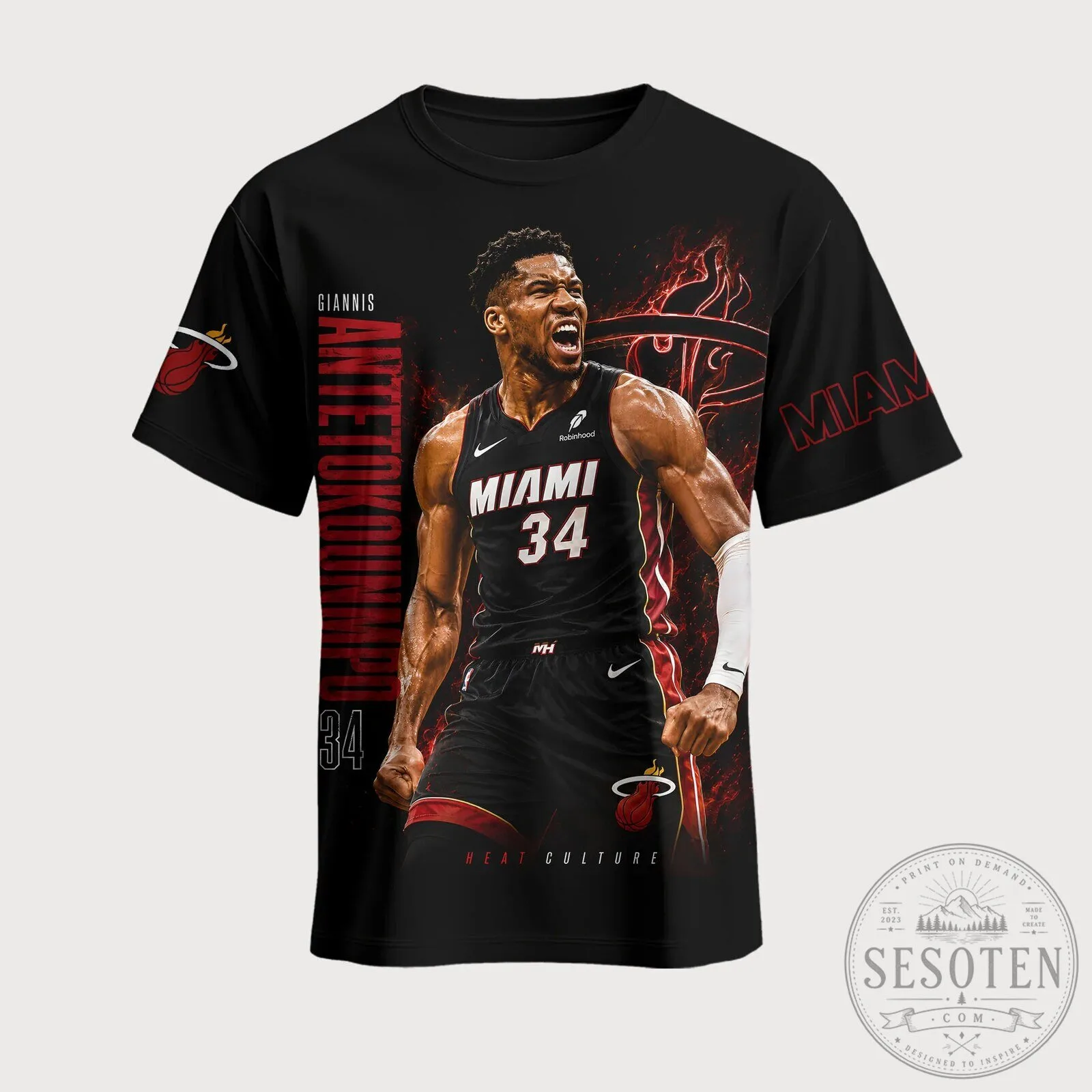Giannis Antetokounmpo Miami Heat NBA Fan Shirt, Number 34 Basketball T-Shirt