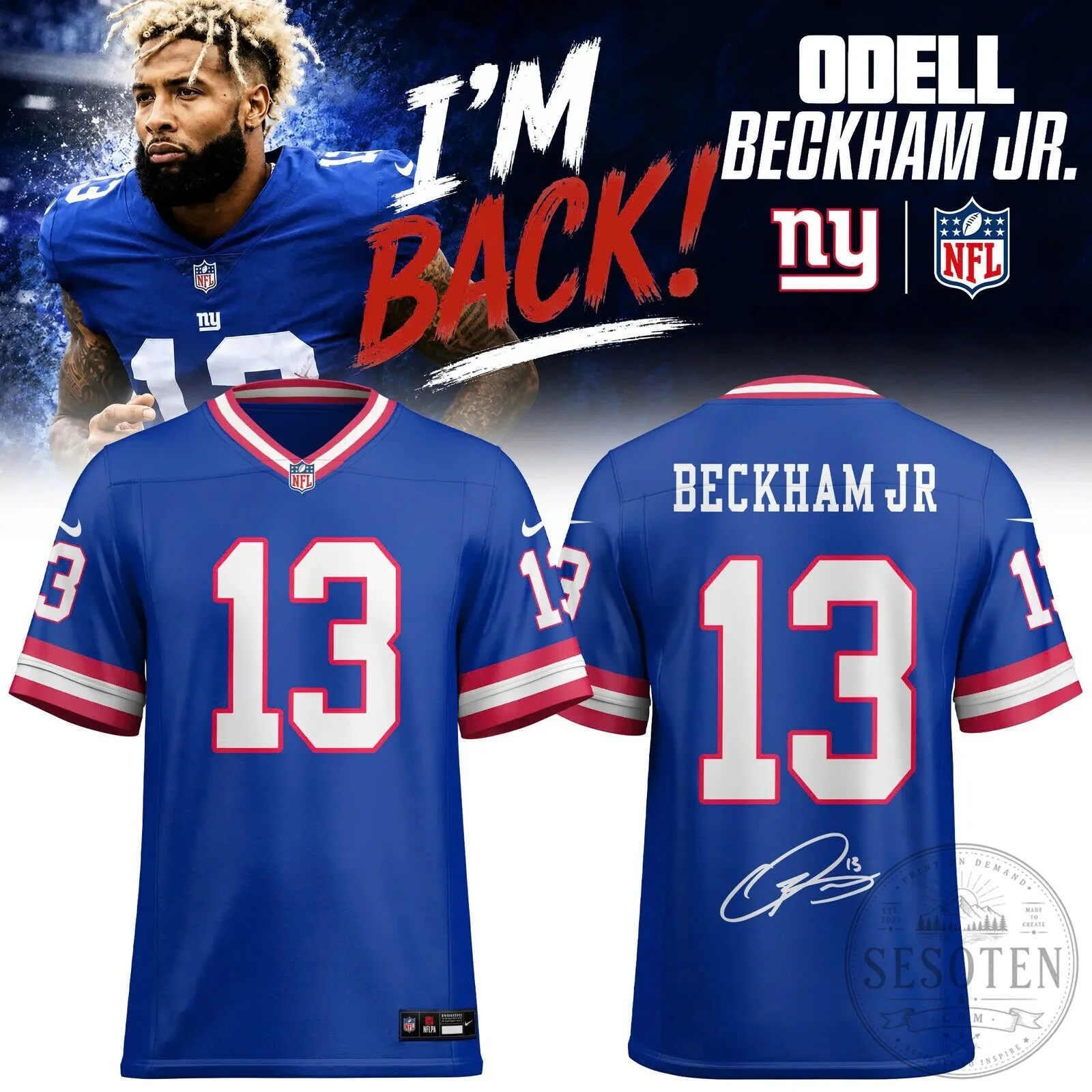 Odell Beckham Jr. New York Giants Royal Blue Football Jersey