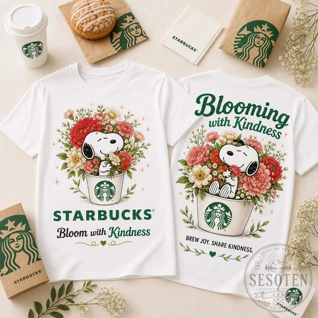Snoopy Starbucks Floral Bouquet Blooming with Kindness T-Shirt 12 Snoopy Starbucks Floral Bouquet Blooming with Kindness T-Shirt