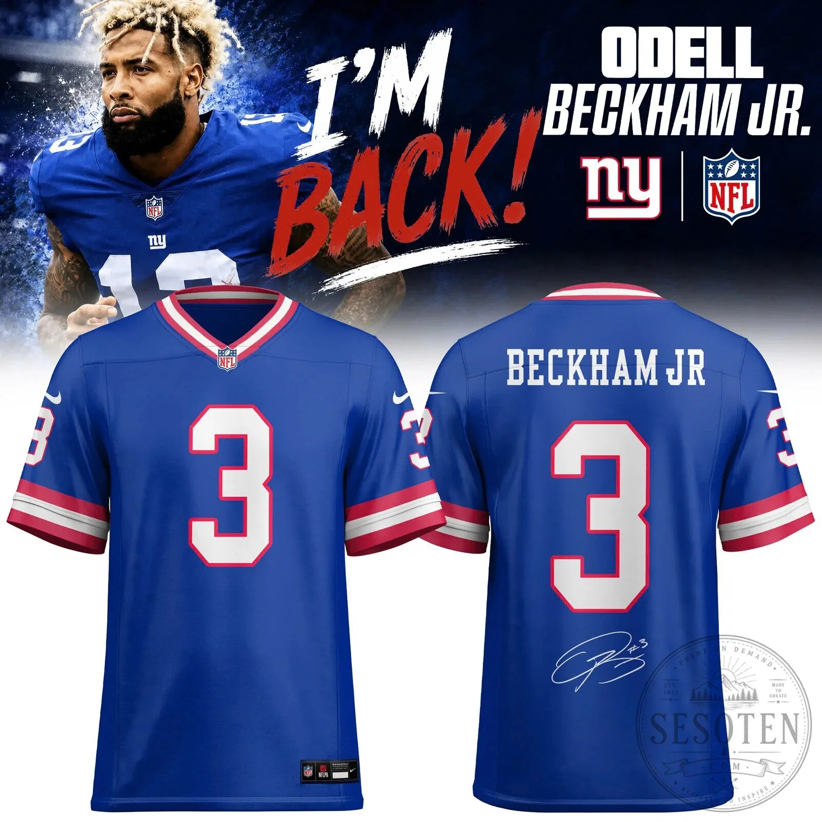 New York Giants Royal Blue Football Jersey for Odell Beckham Jr. 3 New York Giants Royal Blue Football Jersey for Odell Beckham Jr.