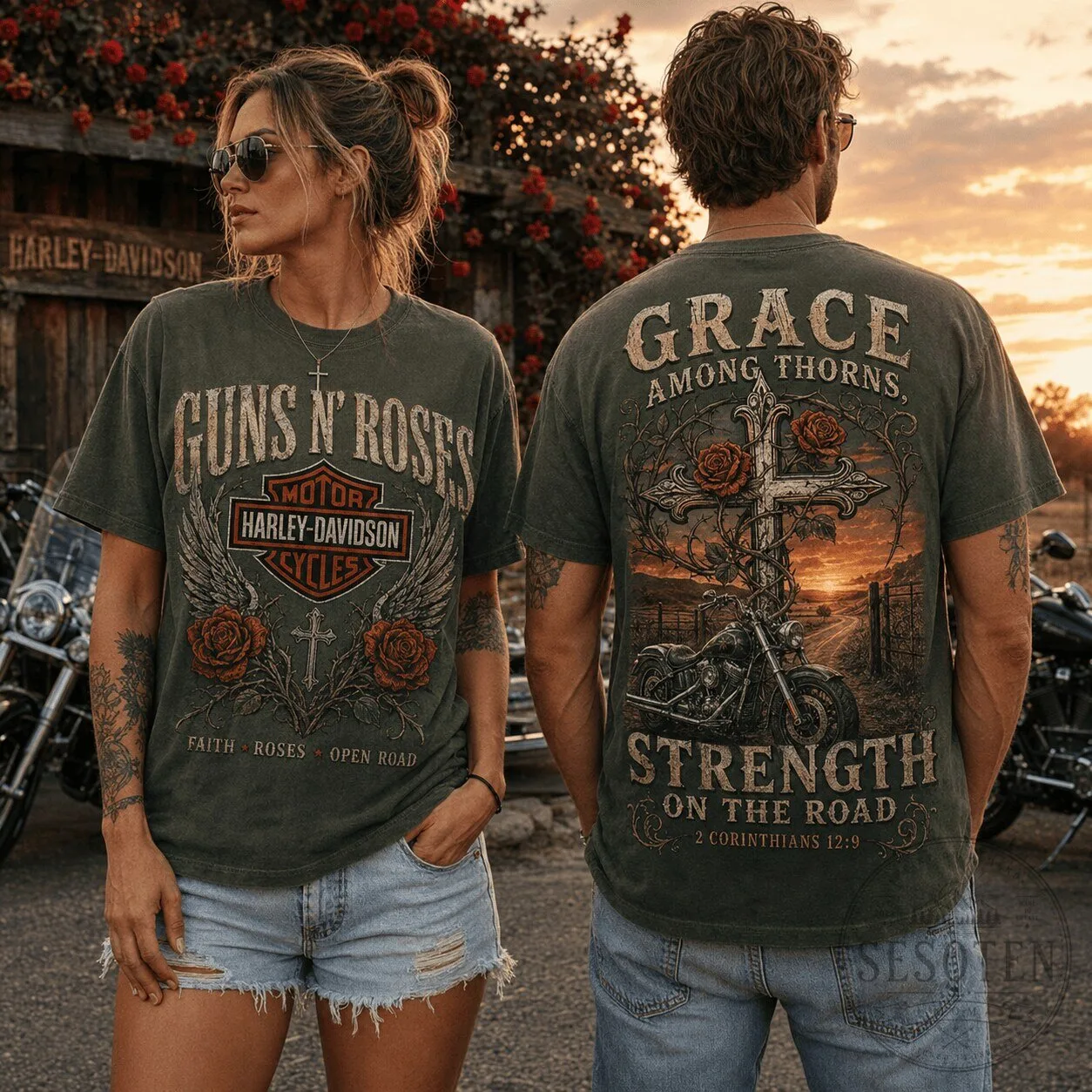Guns N' Roses Harley Davidson Motorcycle Faith Roses Open Road T-Shirt