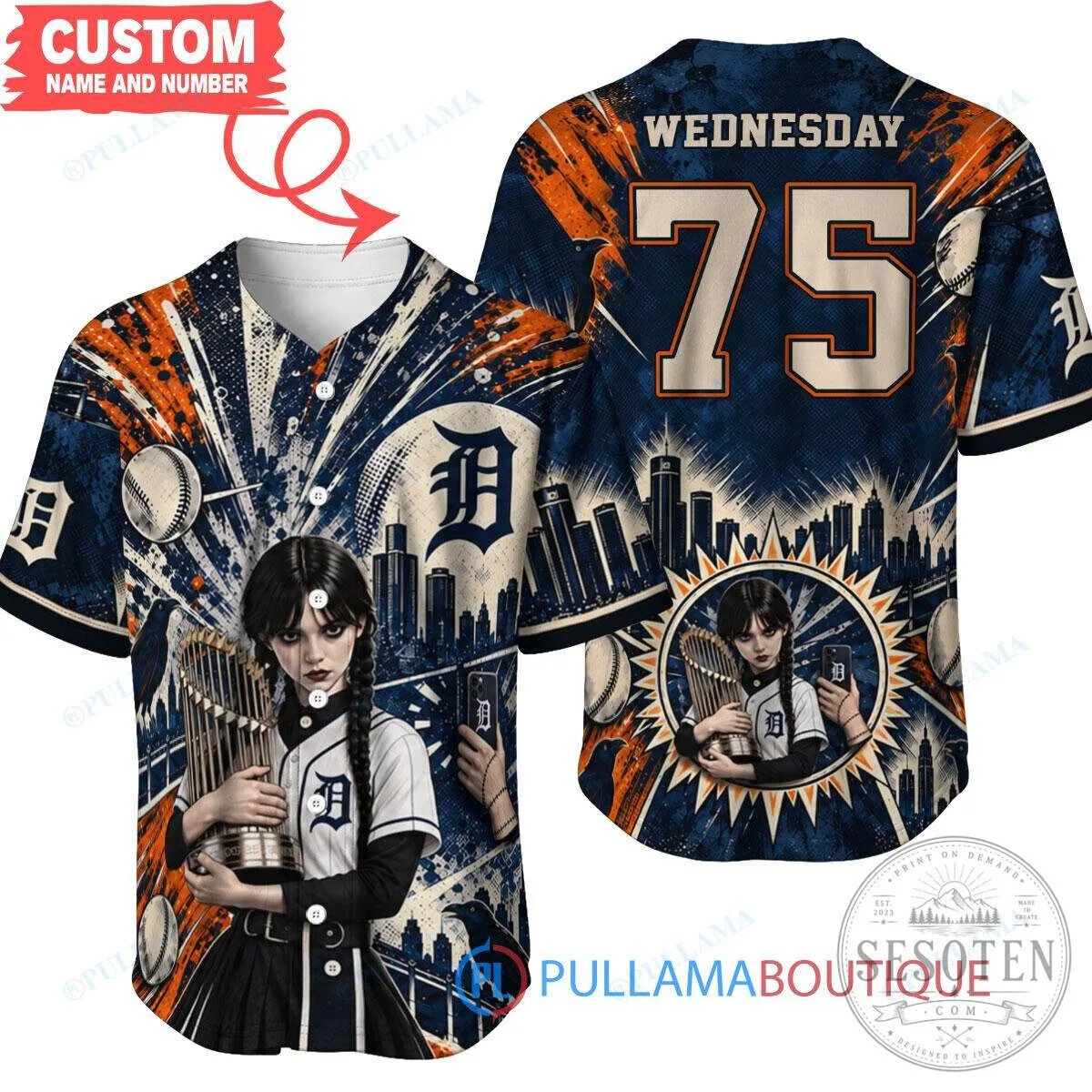 Detroit Tigers Wednesday Addams Baseball Jersey