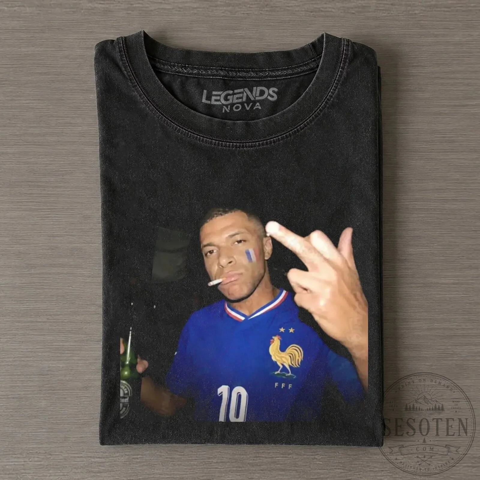 Kylian Mbappe France Football Player Graphic Black T-Shirt