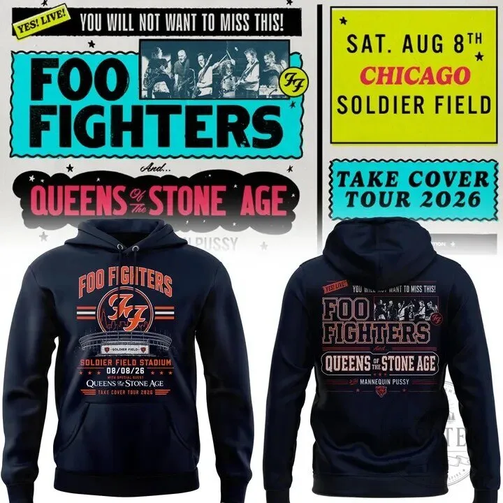 Foo Fighters Soldier Field Stadium Concert Hoodie with Queens of the Stone Age
