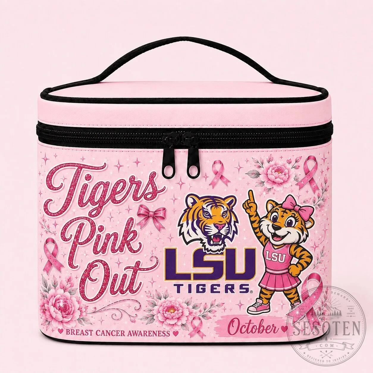 LSU Tigers Breast Cancer Awareness Pink Out October Cosmetic Bag