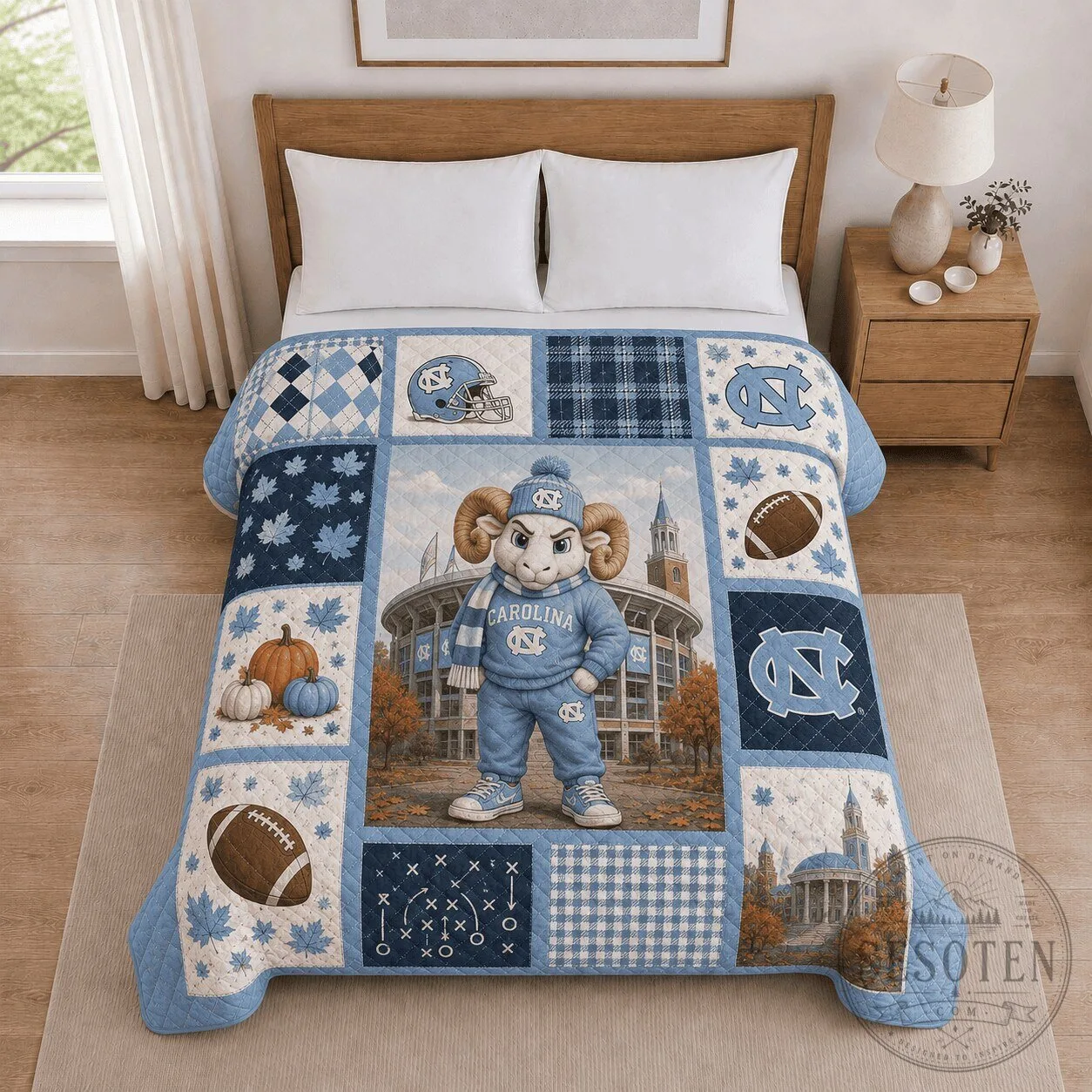 North Carolina Tar Heels Mascot Football Stadium Quilted Blanket