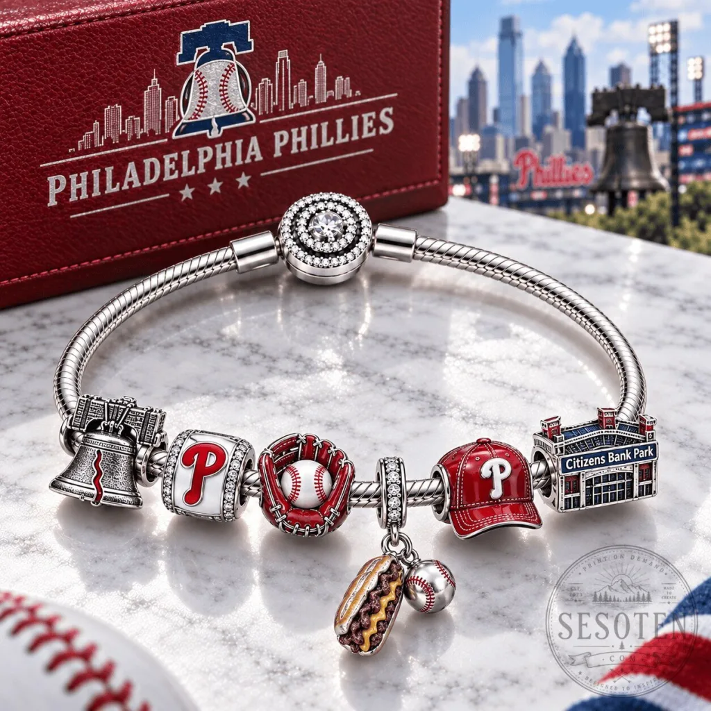 Silver Charm Bracelet Set Featuring Philadelphia Phillies Baseball Team Silver Charm Bracelet Set Featuring Philadelphia Phillies Baseball Team