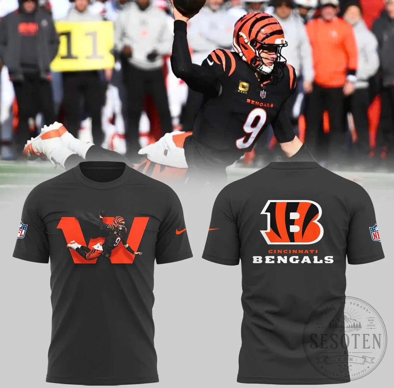 Joe Burrow Cincinnati Bengals Football Player Graphic Black T-Shirt