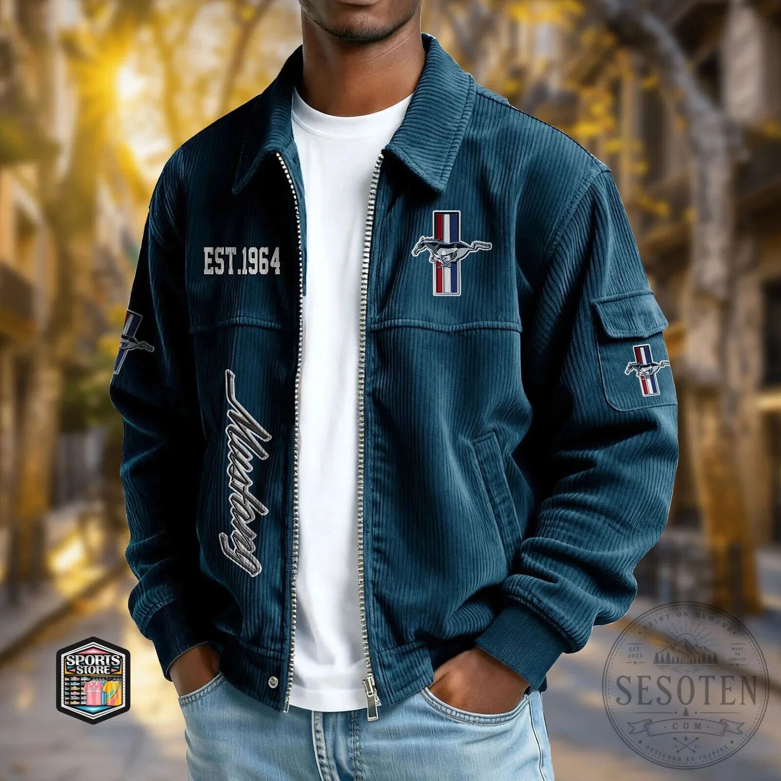 Ford Mustang Est. 1964 Corduroy Bomber Jacket