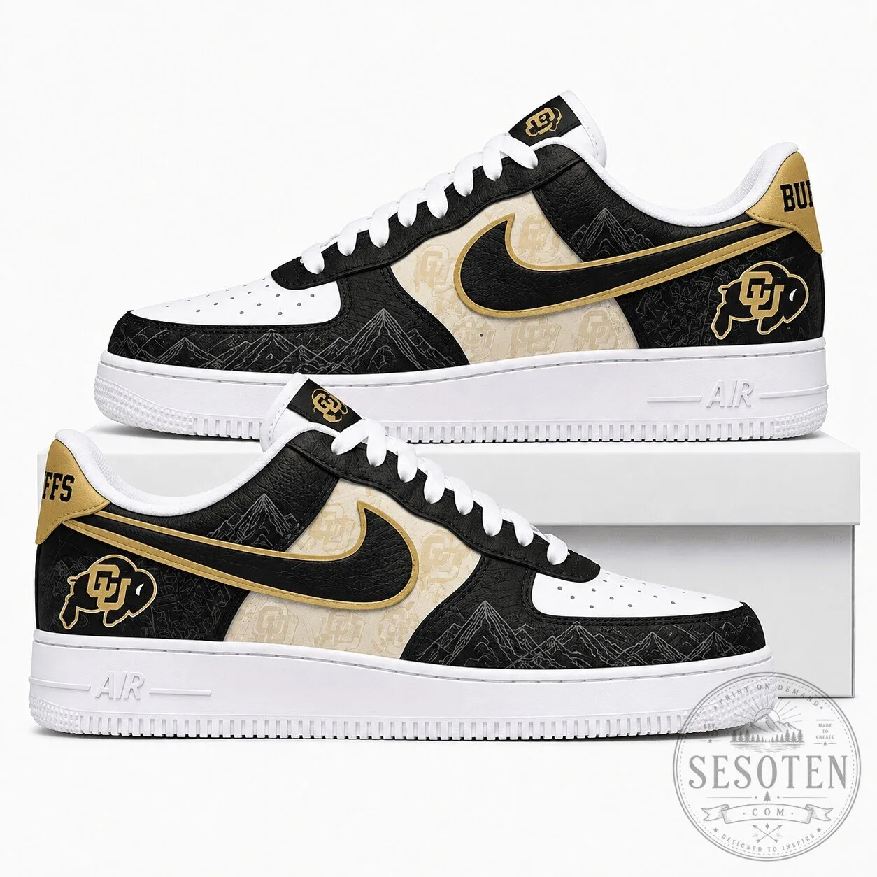 Colorado Buffaloes College Football Team Black Gold Custom Sneakers Shoes