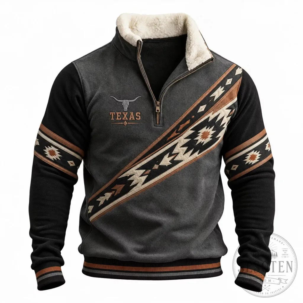 Texas Longhorns Western Style Half-Zip Faux Fur Collar Sweatshirt Texas Longhorns Western Style Half-Zip Faux Fur Collar Sweatshirt
