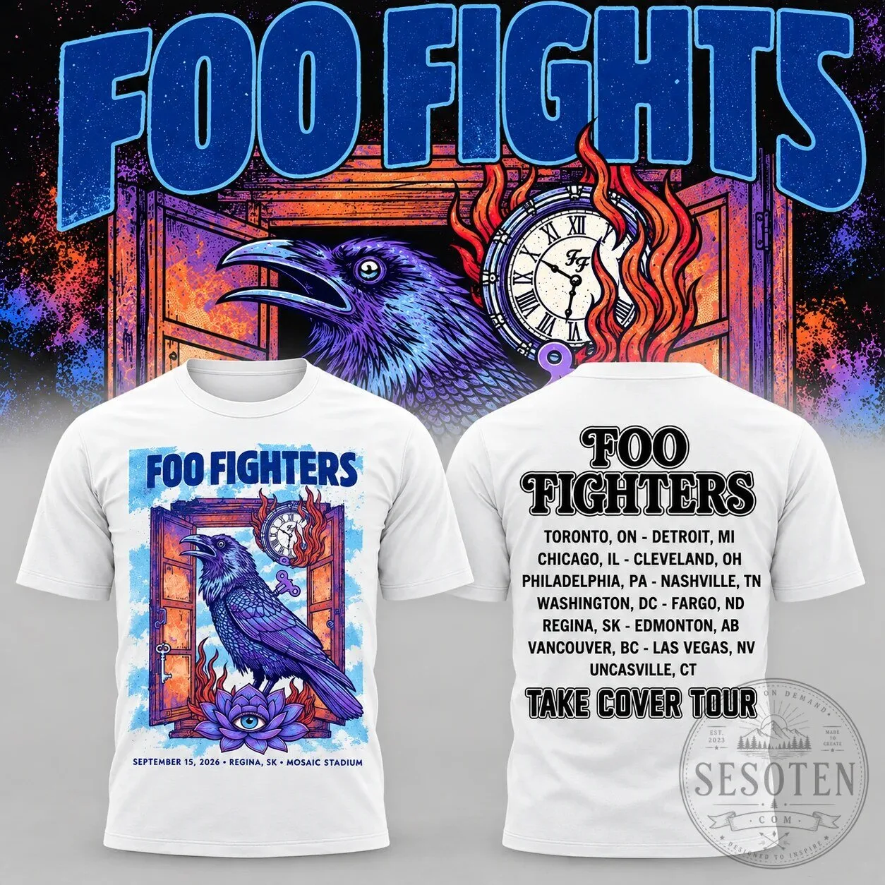 White T-Shirt for Foo Fighters Take Cover 2026 Tour Concert Dates 1 White T-Shirt for Foo Fighters Take Cover 2026 Tour Concert Dates